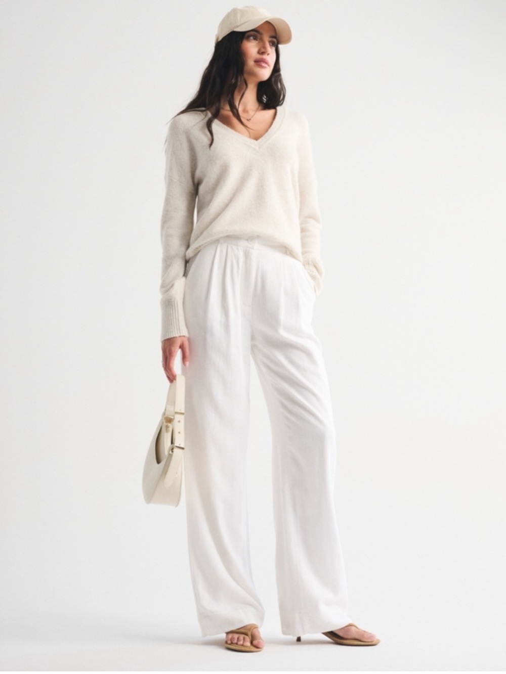 A&F Sloane linen-blend tailored wide leg pant